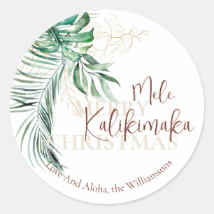 Sticker Rond Botanique tropicale Mele Kalikimaka Personnalisé