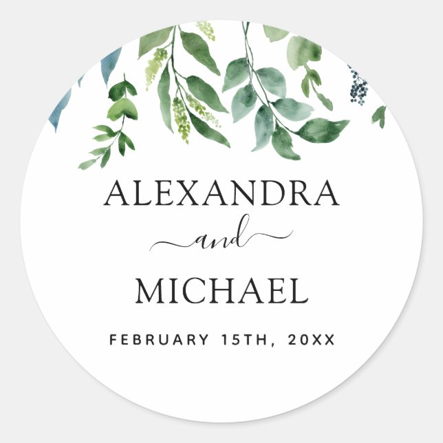 Sticker Rond Botanique Verdure Foliage Mariage d'aquarelle (Devant)