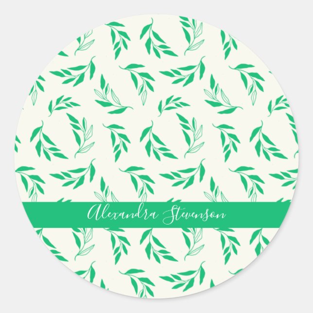 Sticker Rond Botanique Vert Floral Plante Feuilles Personnalisé (Devant)