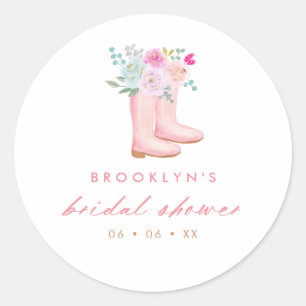 Sticker Rond Botte de pluie rose & Fleurs Fête des mariées Favo