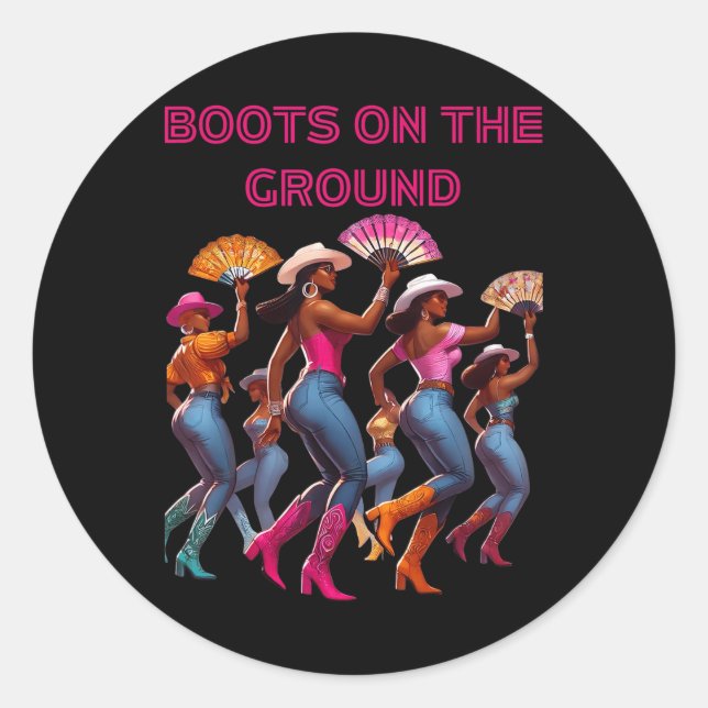 Sticker Rond Bottes Au Sol Line Danser Queens Black Grou (Devant)