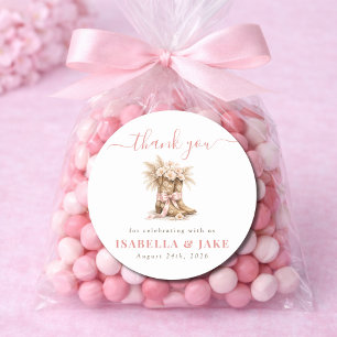 Sticker Rond Bottes de cowboy florales rose coquette bow merci