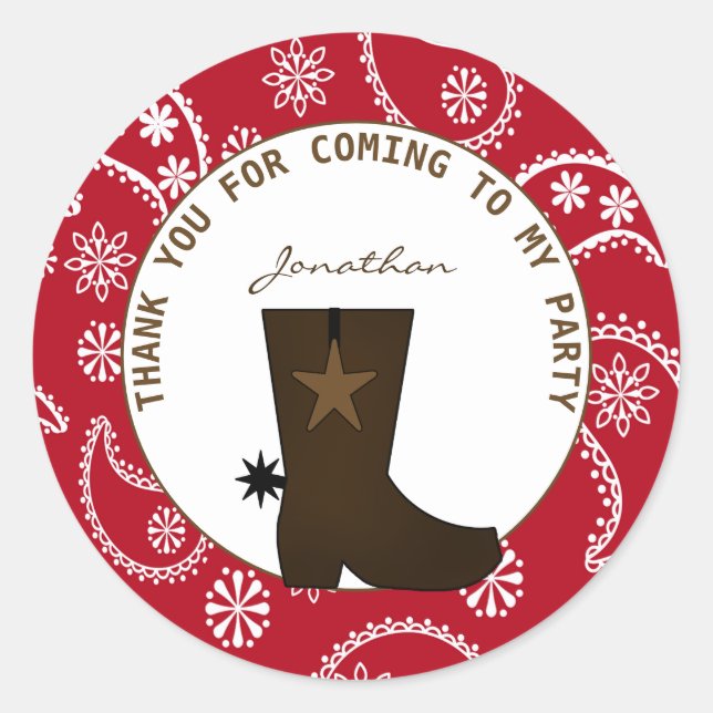 Sticker Rond     Bottes de cowboy personnalisées avec bandana r (Devant)