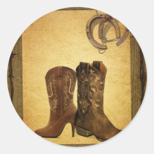 Sticker Rond bottes de cowboy primitives western country