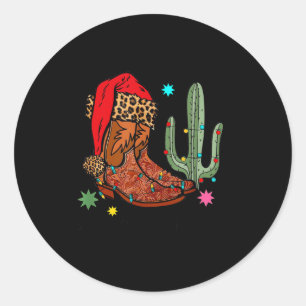 Sticker Rond Bottes de cowgirl de Noël, cadeau drôle de Noël we