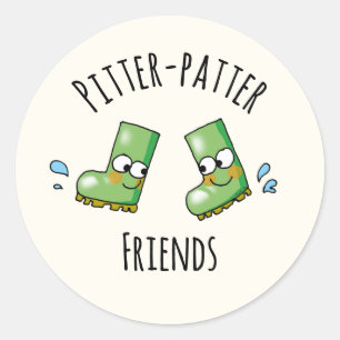 Sticker Rond Bottes de pluie vertes mignonnes Pitter-Patter Ami
