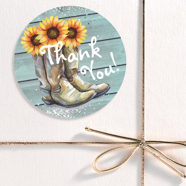 Sticker Rond Bottes de soleil Western Country Rustique Merci (Créateur téléchargé)