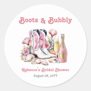 Sticker Rond Bottes et Bulles Fête de Mariage de Cowgirl Côtièr