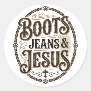 Sticker Rond Bottes Jeans & Jésus Vintage Foi occidentale