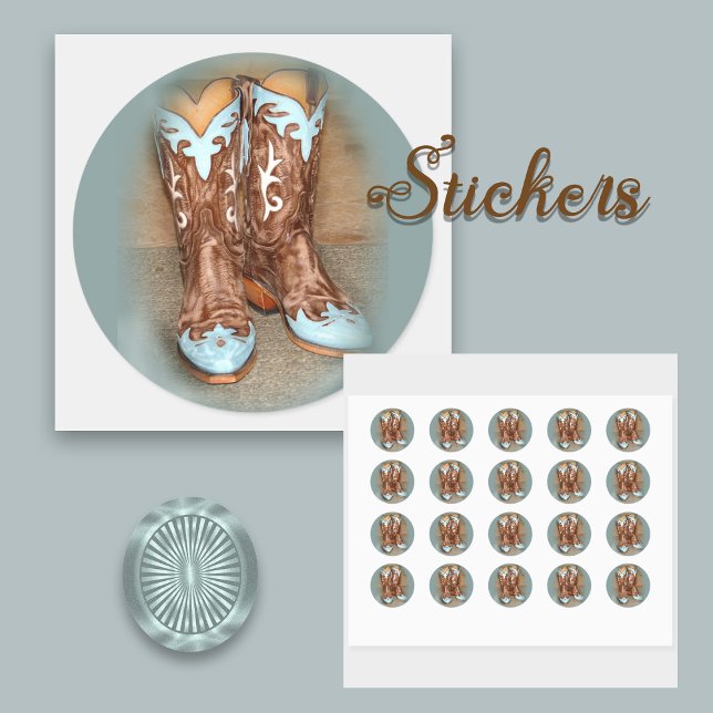 Sticker Rond Bottes occidentales turquoise (Créateur téléchargé)