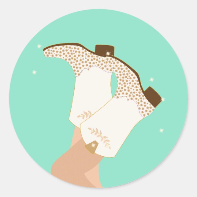 Sticker Rond Bottes pour fille moderne Jambes Stars Yeehaw Mint (Devant)