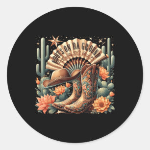 Sticker Rond Bottes Rétro Sur Da Grace Western Cowgirl Desert V