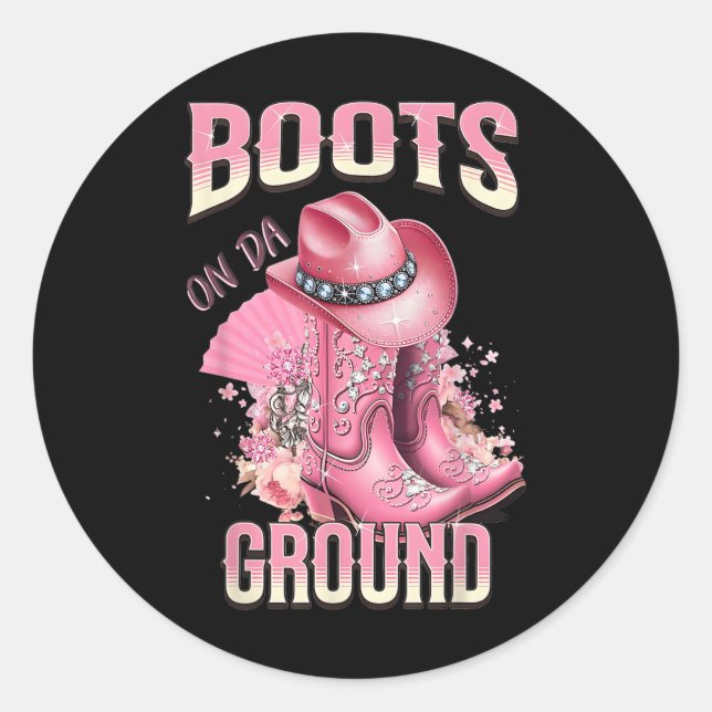 Sticker Rond Bottes Roses Sur Da Grace Western Cowgirl Casquett (Devant)