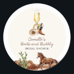 Sticker Rond Bottes rustiques et Fête des mariées bulle<br><div class="desc">Levez votre douche nuptiale de pays avec notre Rustic Boots & Bubbly Round Sticker. Objets correspondants dans notre magasin Cava Party Design.</div>