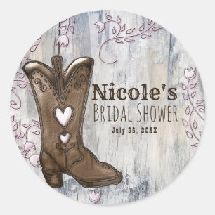 Sticker Rond Bottes rustiques roses de cowgirl au cœur mignon S