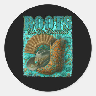 Sticker Rond Bottes Sur Da Grace Bottes De Cowboy Occidentaux D