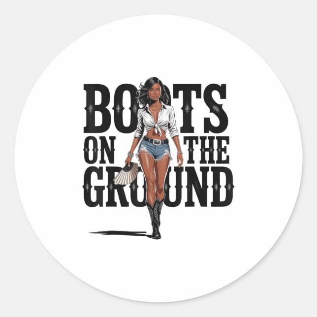 Sticker Rond Bottes Sur Le Sol Black Cowgirl Melanin Femmes (Devant)