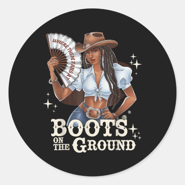 Sticker Rond Bottes Sur Le Sol Distance Black Cowgirl Melani (Devant)