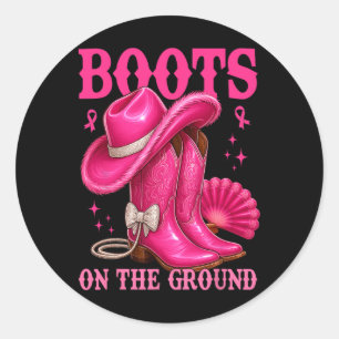 Sticker Rond Bottes Sur Le Sol Pink Cowgirl Cancer Du Sein Wes