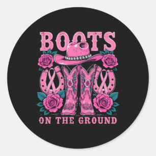 Sticker Rond Bottes Sur Le Sol Rose Western Cowgirl Cowgirl Cas