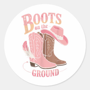 Sticker Rond Bottes Sur Le Terrain Black Cowgirl Western Où Le