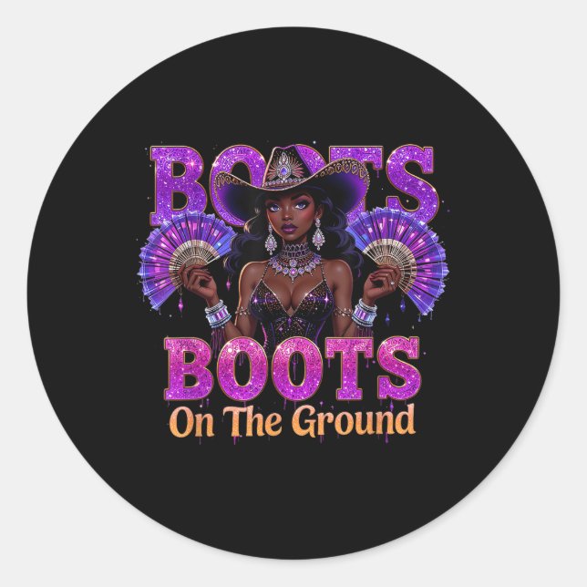 Sticker Rond Bottes Sur Le Terrain Boot Cowboy Linedance Wester (Devant)