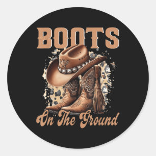 Sticker Rond Bottes Sur Le Terrain Boot Cowboy Western Cowgirl