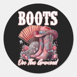 Sticker Rond Bottes Sur Le Terrain Boot Cowboy Western Cowgirl 