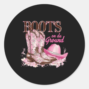 Sticker Rond Bottes Sur Le Terrain Danser Western Cowgirl Count