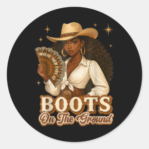 Sticker Rond Bottes Sur Le Terrain Junetten Cowgirl Où Ils