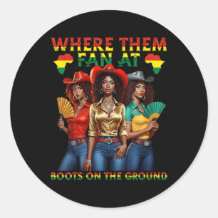 Sticker Rond Bottes Sur Le Terrain Junetten Cowgirl Où Ils