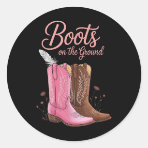 Sticker Rond Bottes Sur Le Terrain Junetten Cowgirl Où Ils