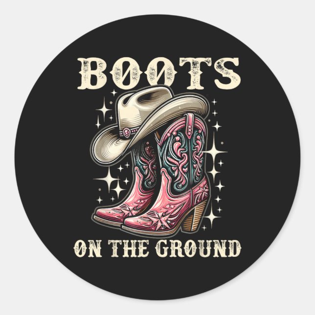 Sticker Rond Bottes Sur Le Terrain, Linge De Lit, Cowgirl Cowbo (Devant)