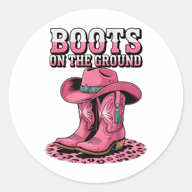 Sticker Rond Bottes Sur Le Terrain Pays Cowboy Western Cowgirl (Devant)