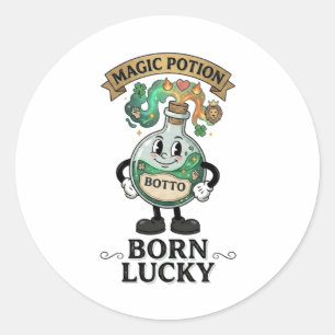 Sticker Rond Botto Né Chanceux Potions Magiques Mascotte Dessin