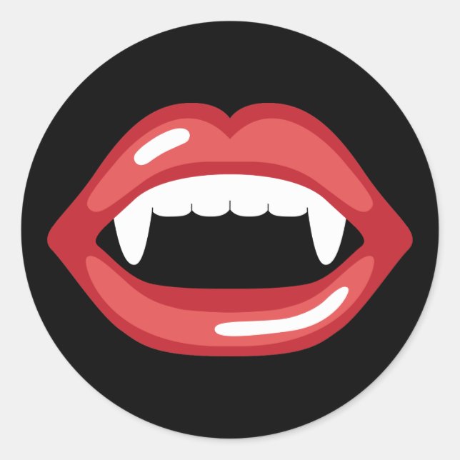 Sticker Rond Bouche de Vampire Avec Lèvres Rouges et Crocs (Devant)