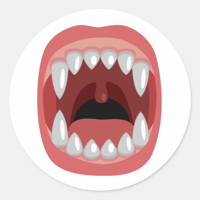 Sticker Rond Bouche effrayante avec des crocs. (Devant)