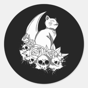 Sticker Rond Bouche Pastel Goth Crânes Déplaisants Chat gothiqu