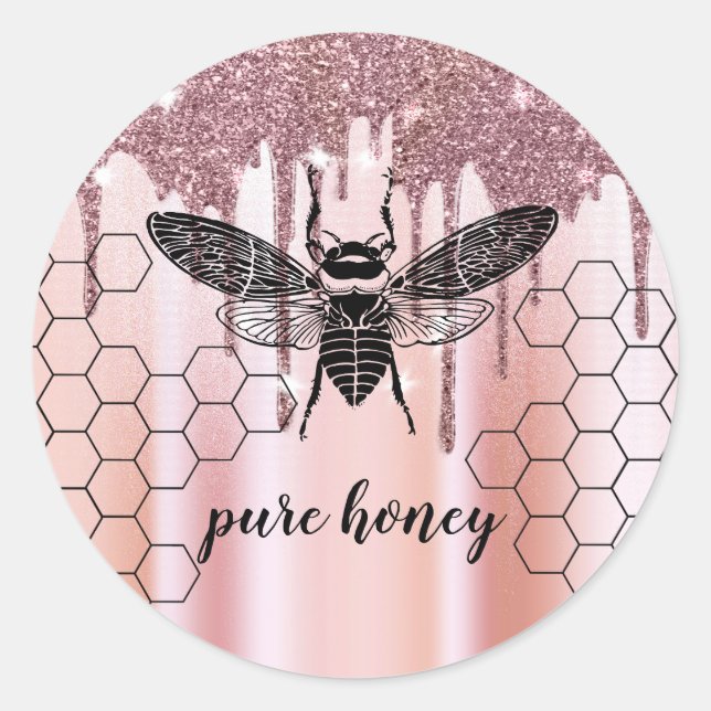 Sticker Rond Bouches de miel Vendeur d'abeilles Apiariste Rose  (Devant)