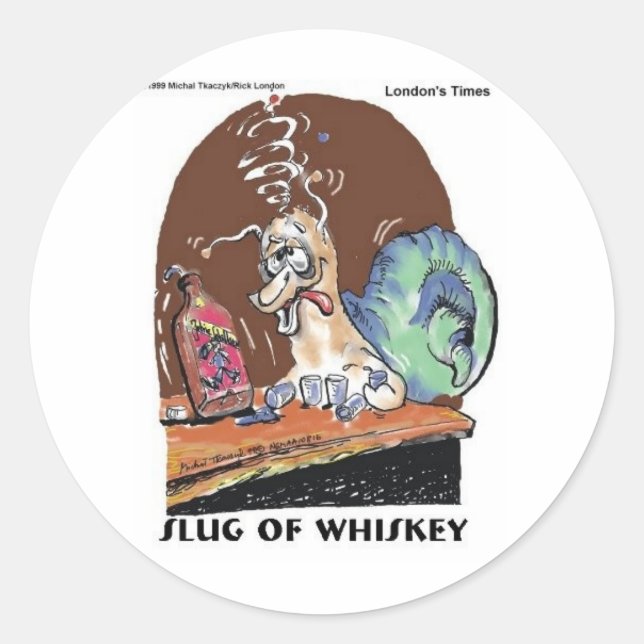 Sticker Rond Bouchon De Whiskey Drôle Cadeaux D'Escargot Et Tee (Devant)