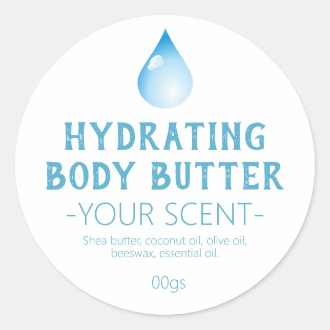 Sticker Rond Bouchon d'eau Hydratant Beurre de corps fait main (Devant)