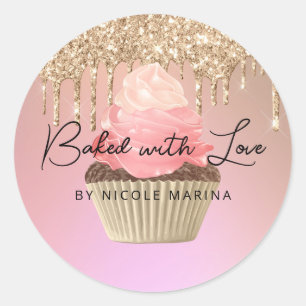 Sticker Rond Bouchons de Parties scintillant or Rose de luxe Bo