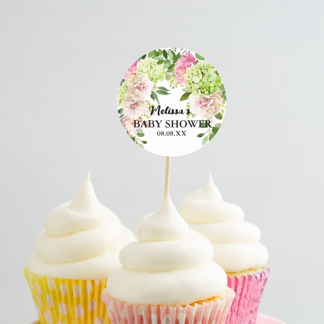Sticker Rond Boucles vertes hydrangea rose cupcake toppers (Créateur téléchargé)