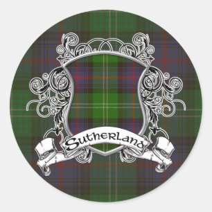 Sticker Rond Bouclier de Tartan Sutherland