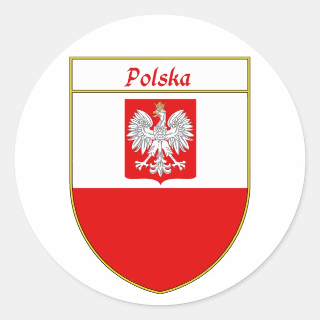 Sticker Rond Bouclier du drapeau de Polska (Devant)