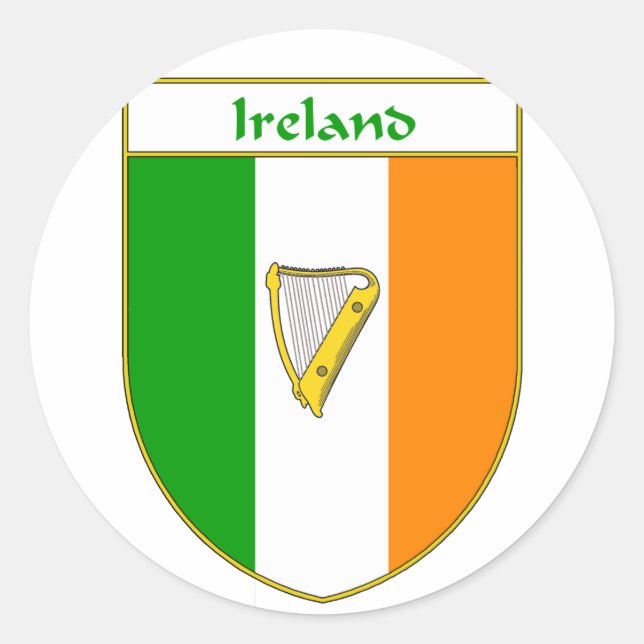 Sticker Rond Bouclier du drapeau irlandais de la harpe d'Irland (Devant)