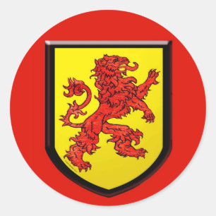 Sticker Rond Bouclier jaune Lion rouge
