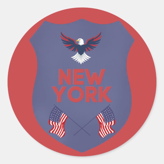 Sticker Rond Bouclier patriotique de fierté de l'État de New Yo (Devant)