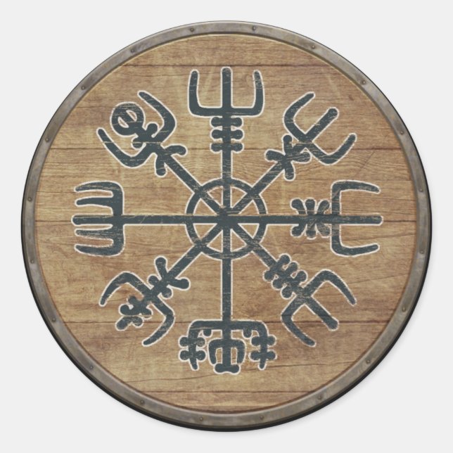 Sticker Rond Bouclier viking - Vegvísir (Devant)