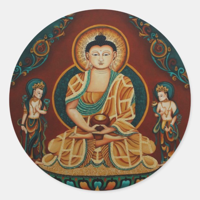 Sticker Rond Bouddha Amitabha avec Bodhisattvas (Devant)